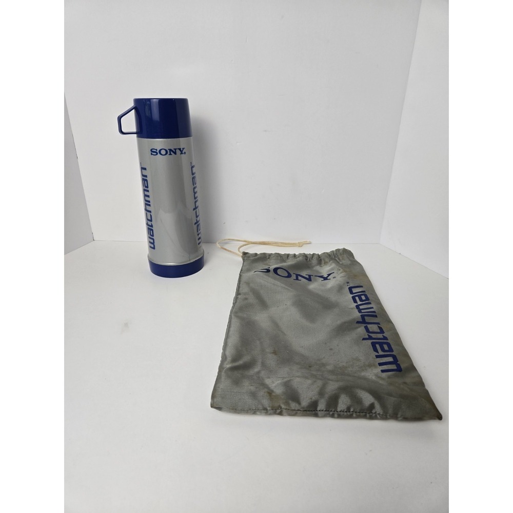 Vintage Sony‎ Watchman Aladdin Royal Blue Insulated 16oz Thermos & Pouch